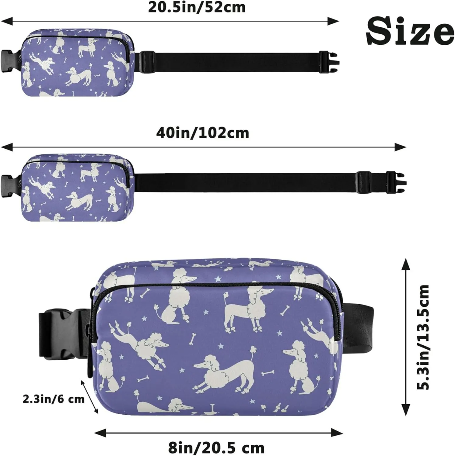 Cartoon Poodles Violet Women Fanny Pack Bright Colored Hip Pack Belt Bag Waterproof Cross Body Waist Purse