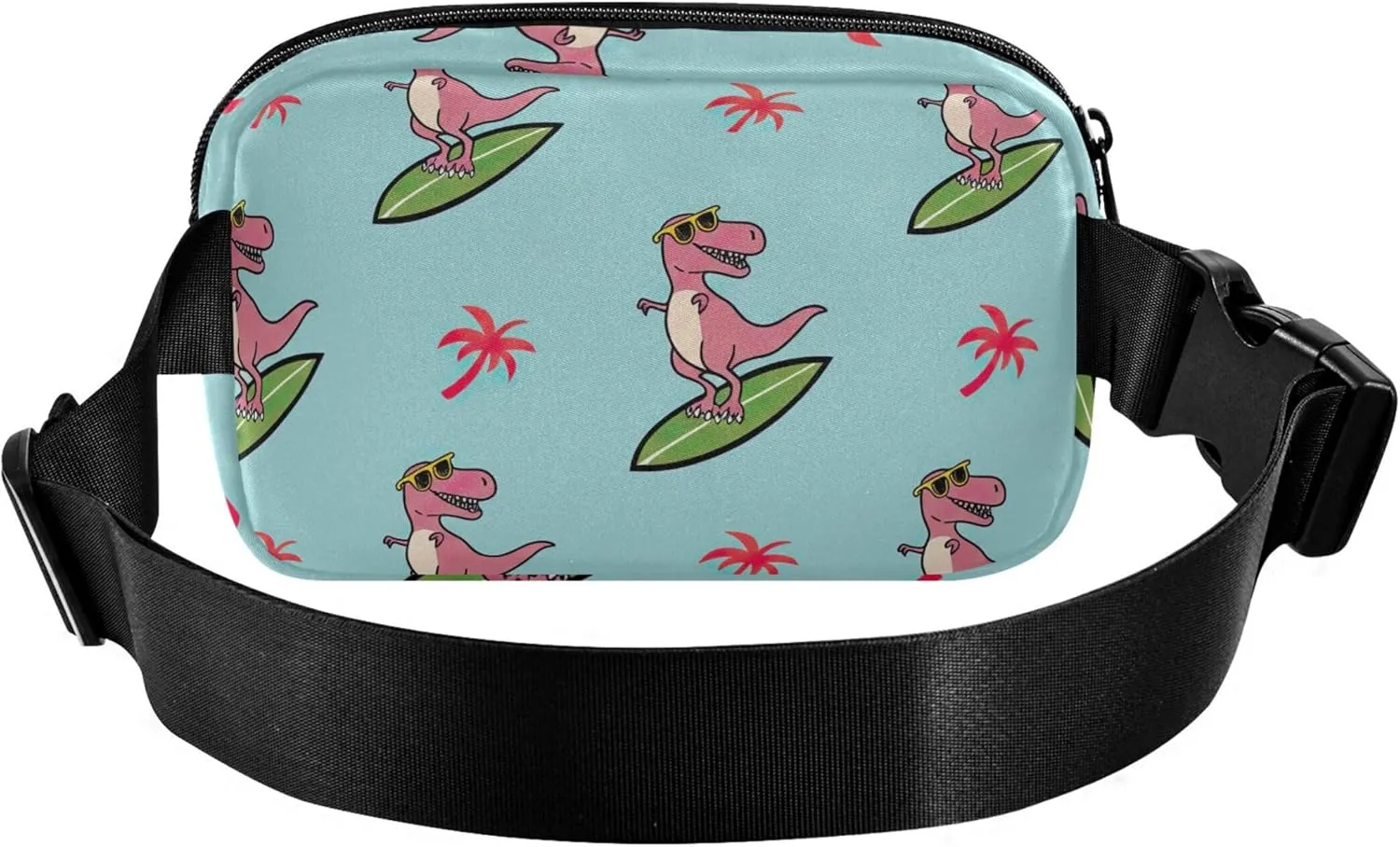 Cartoonish Rex Surfboard Teal Fanny Packs for Women Bright Color Hip Pack Belt Bag Waterproof Cross Body Waist Pack