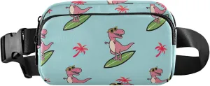 Cartoonish Rex Surfboard Teal Fanny Packs for Women Bright Color Hip Pack Belt Bag Waterproof Cross Body Waist Pack