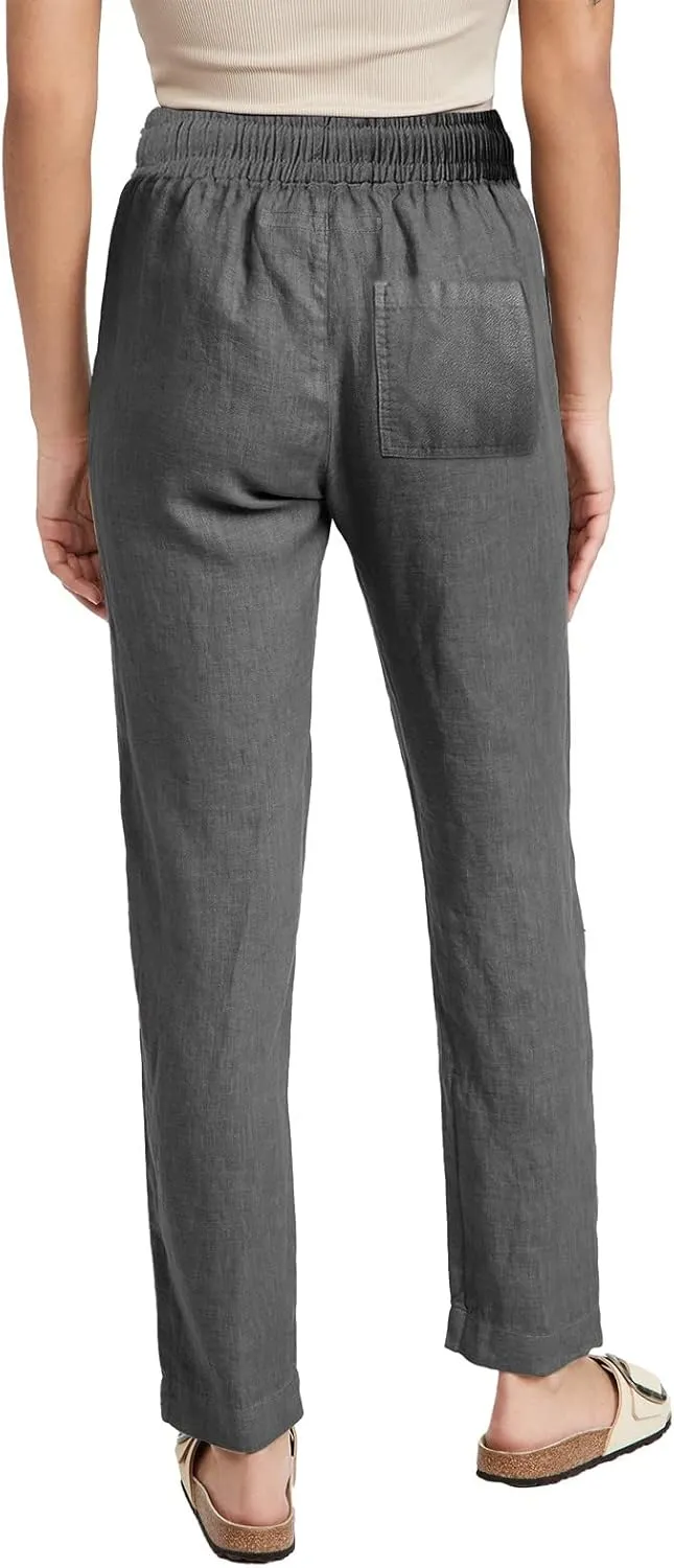 Casual Pants Women Summer Drawstring High Waist Straight Leg Pants Casual Dressy Work Vacation Beach Trousers with Pockets