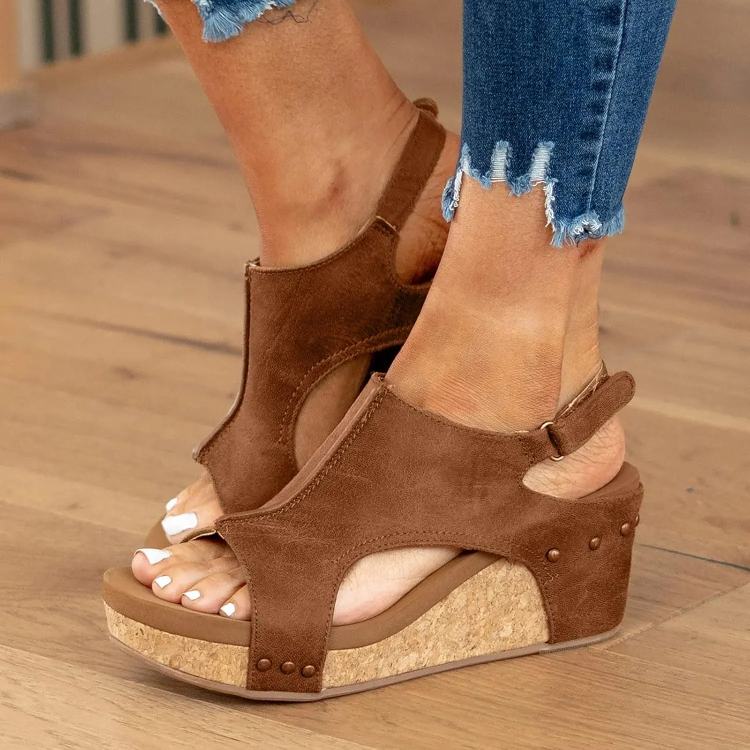 Cathalem Orthopedic Wedge Sandals for Women Platform Cork Wedges Espadrille Heel Strappy Leather Arch Support Sandals