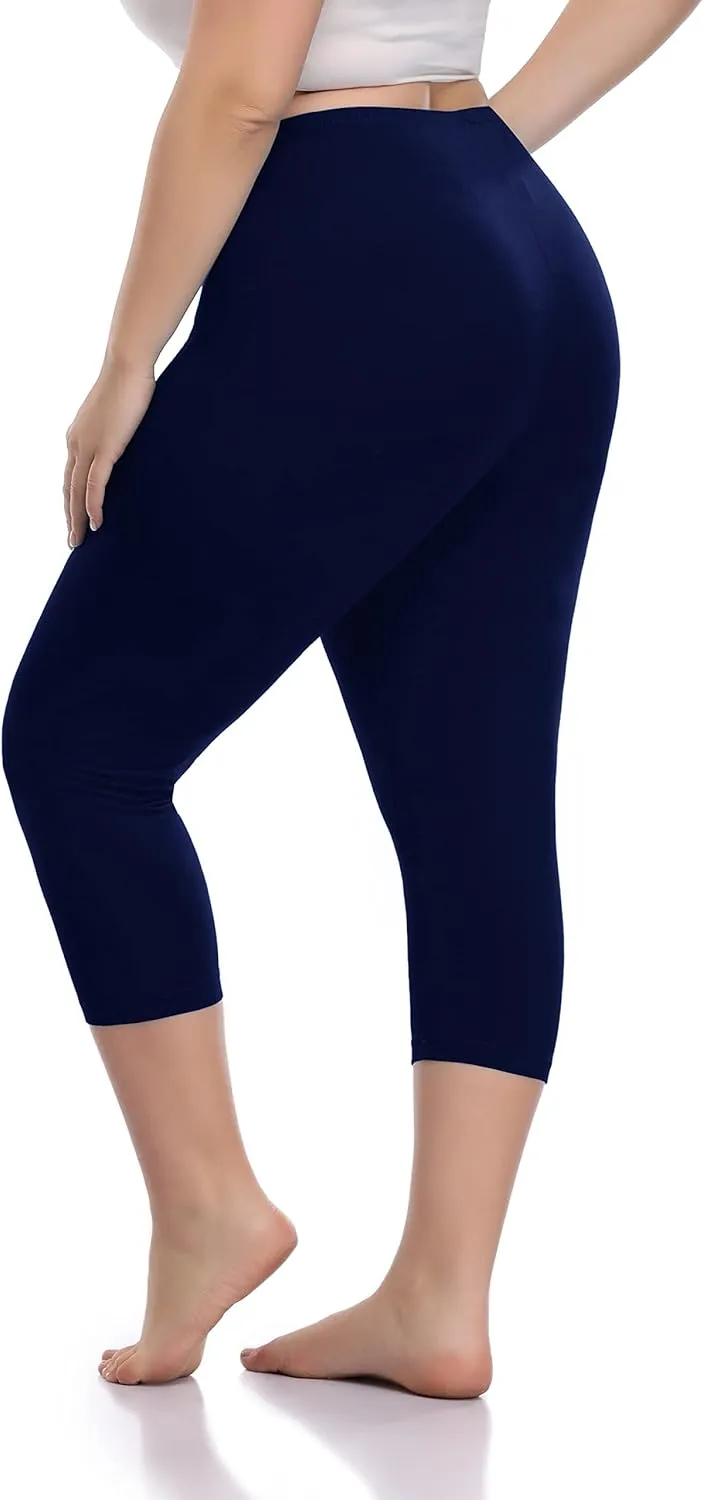 Cheapestbuy Women's Plus Size Capri Leggings Lightweight Soft Crop Leggings Basic Capris Yoga Pants