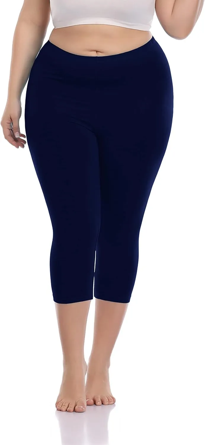 Cheapestbuy Women's Plus Size Capri Leggings Lightweight Soft Crop Leggings Basic Capris Yoga Pants