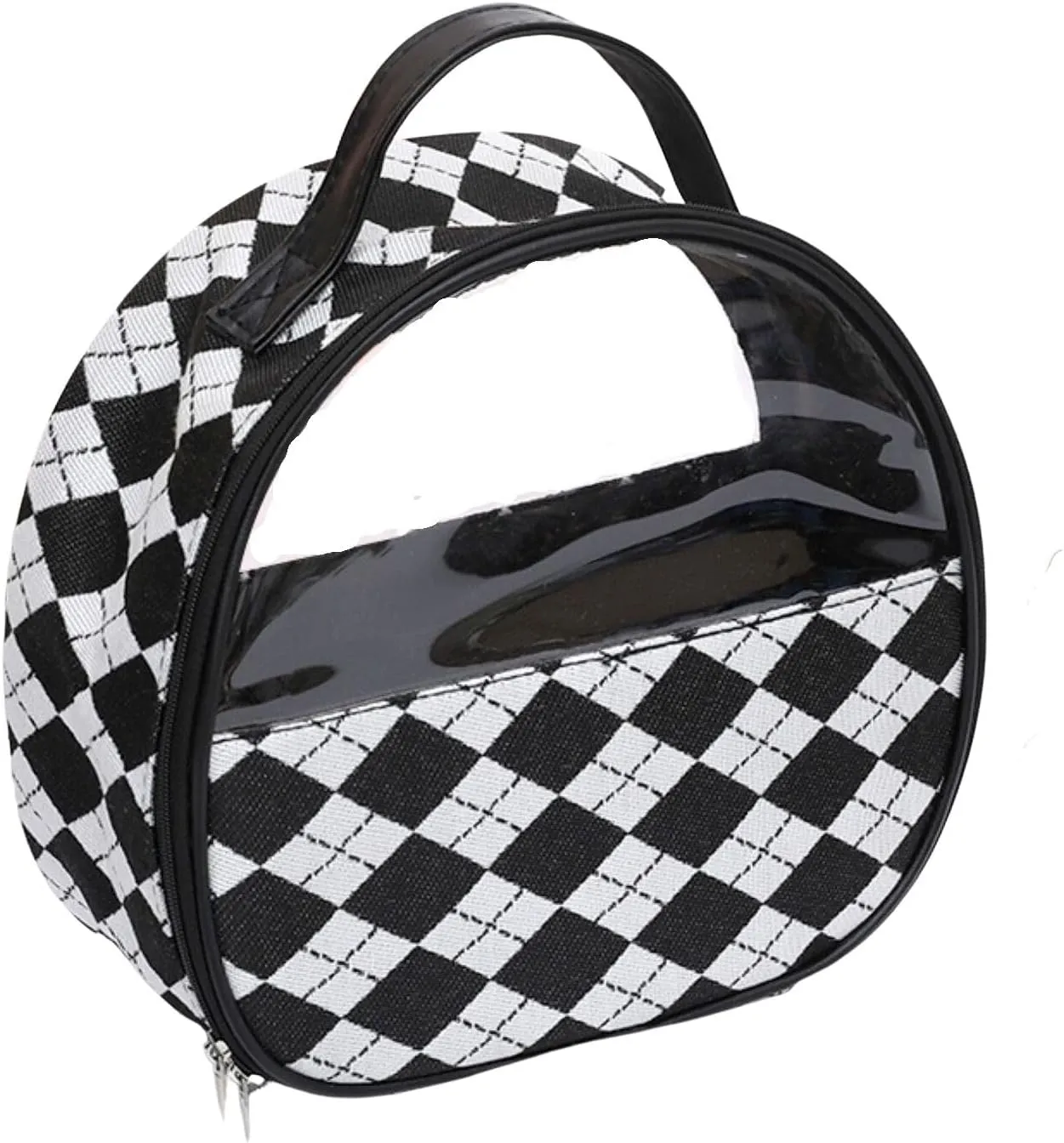 Checkered Makeup Bag, Clear Cosmetic Travel Organizer Bag with Zipper and Handle Storage for Skincare and Toiletry Products, Cute Tote for Women, Girls, Ladies and Anyone (Diamond Lattice)