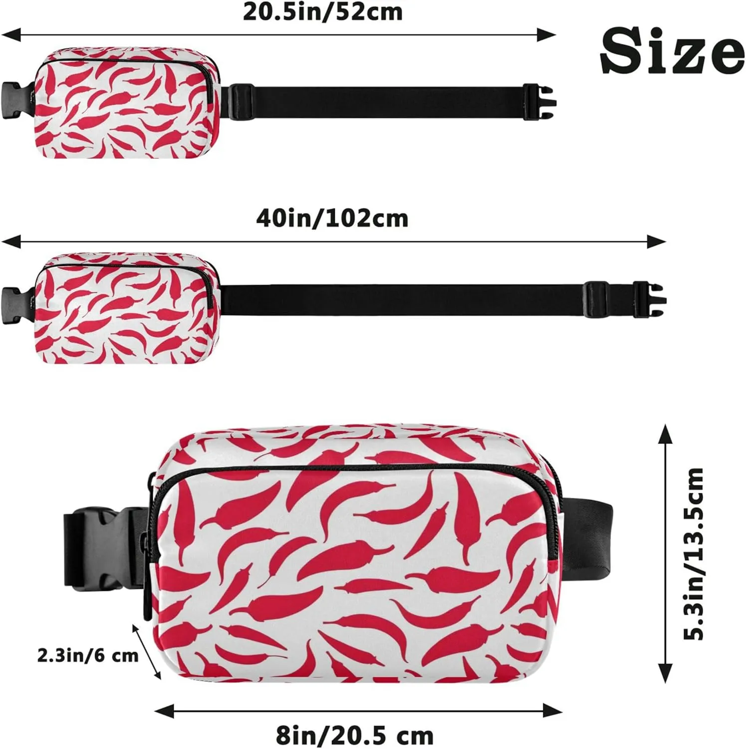 Chili Peppers Red and White Waterproof Fanny Packs for Women Hip Pack Belt Pouch Funky Travel Waist Bag