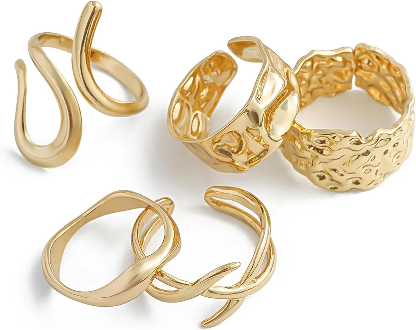 Chunky Gold Rings Set Stackable for Women Trendy, Silver Open Thick Oval Hammered Rings Stacking Knuckle Thumb Ring Set Retro Accessories Jewelry Gift (Gold X)
