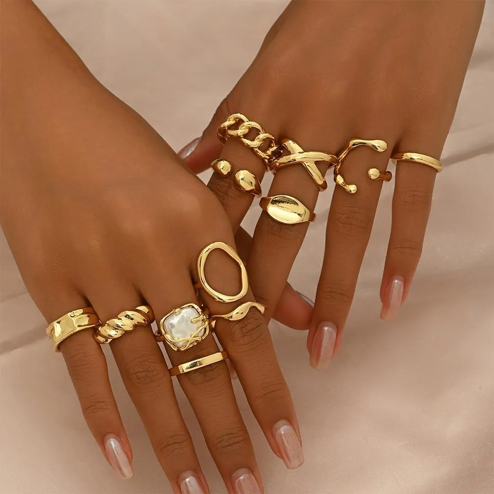 Chunky Gold Stacking Midi Rings Set for Women Dainty Non Tarnish Stackable Dome Joint Statement Knuckle Ring Trendy Stacked Geometric Finger Jewelry Pack