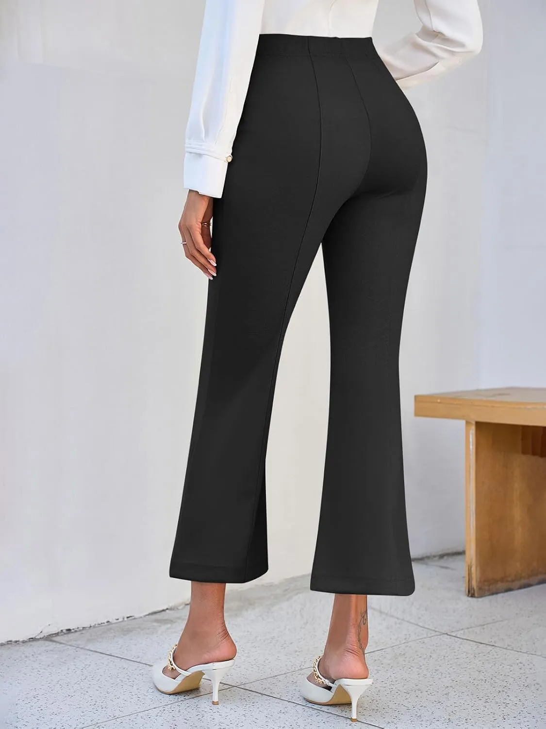 Cicy Bell Womens Flare Capri Pants Elastic High Waisted Cropped Dress Pants Trousers Stretchy Work Slacks