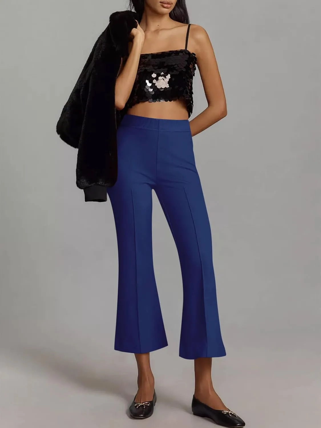 Cicy Bell Womens Flare Capri Pants Elastic High Waisted Cropped Dress Pants Trousers Stretchy Work Slacks