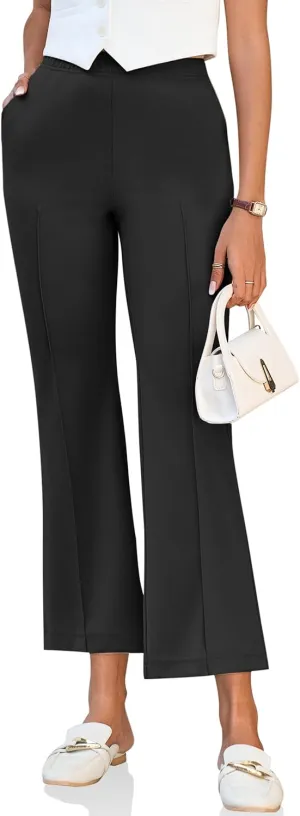 Cicy Bell Womens Flare Capri Pants Elastic High Waisted Cropped Dress Pants Trousers Stretchy Work Slacks