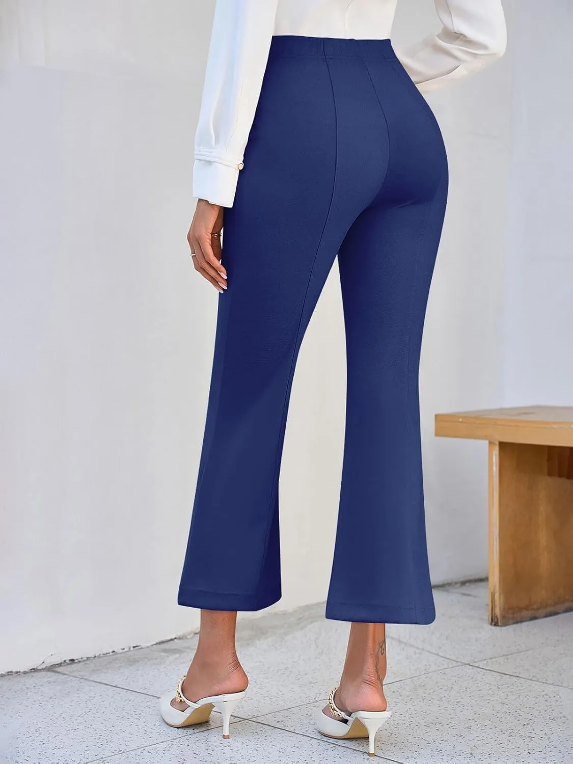 Cicy Bell Womens Flare Capri Pants Elastic High Waisted Cropped Dress Pants Trousers Stretchy Work Slacks