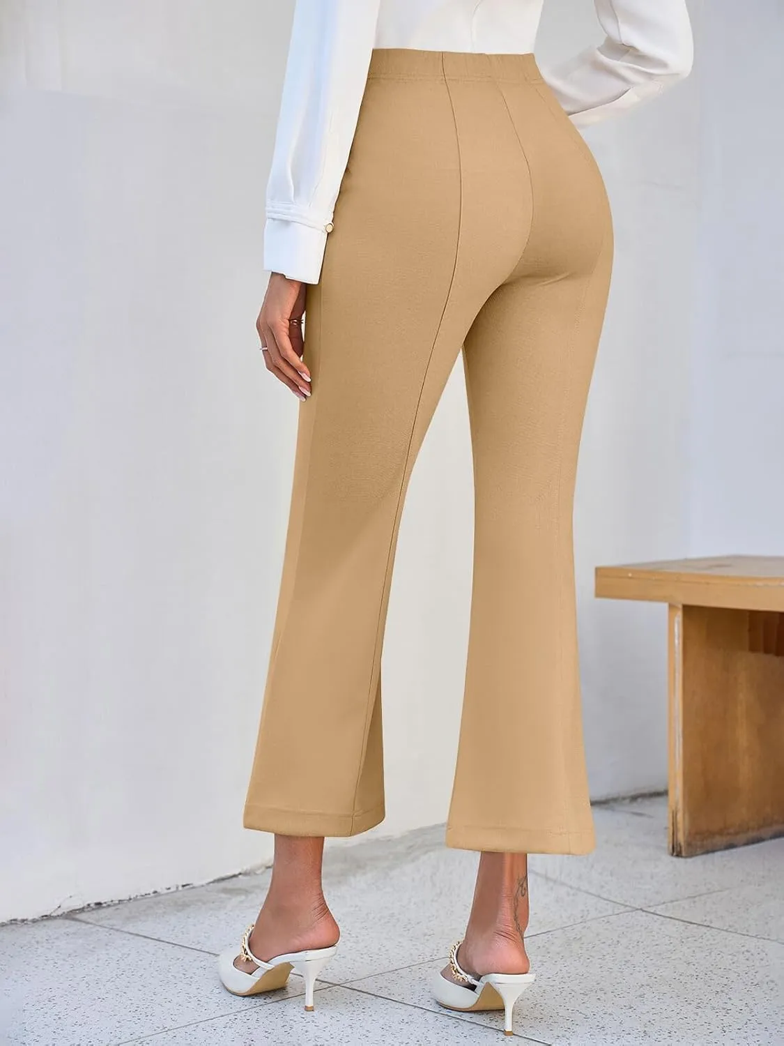 Cicy Bell Womens Flare Capri Pants Elastic High Waisted Cropped Dress Pants Trousers Stretchy Work Slacks