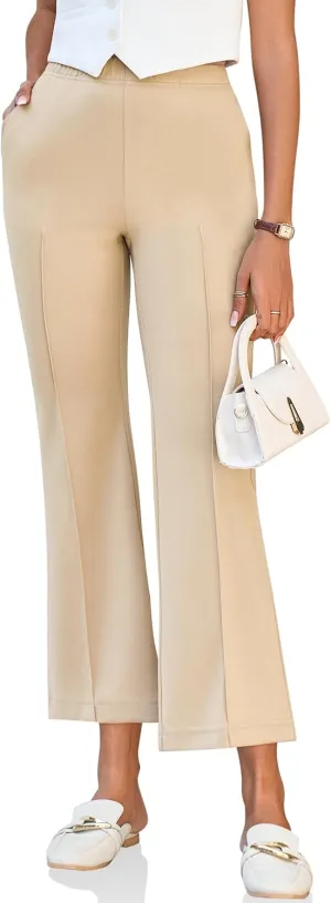 Cicy Bell Womens Flare Capri Pants Elastic High Waisted Cropped Dress Pants Trousers Stretchy Work Slacks