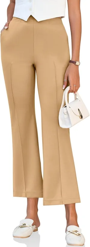 Cicy Bell Womens Flare Capri Pants Elastic High Waisted Cropped Dress Pants Trousers Stretchy Work Slacks
