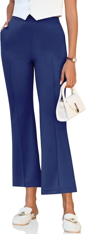 Cicy Bell Womens Flare Capri Pants Elastic High Waisted Cropped Dress Pants Trousers Stretchy Work Slacks