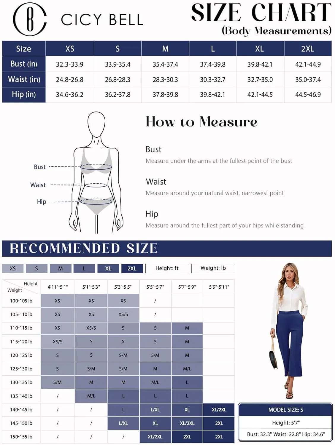 Cicy Bell Womens Flare Capri Pants Elastic High Waisted Cropped Dress Pants Trousers Stretchy Work Slacks