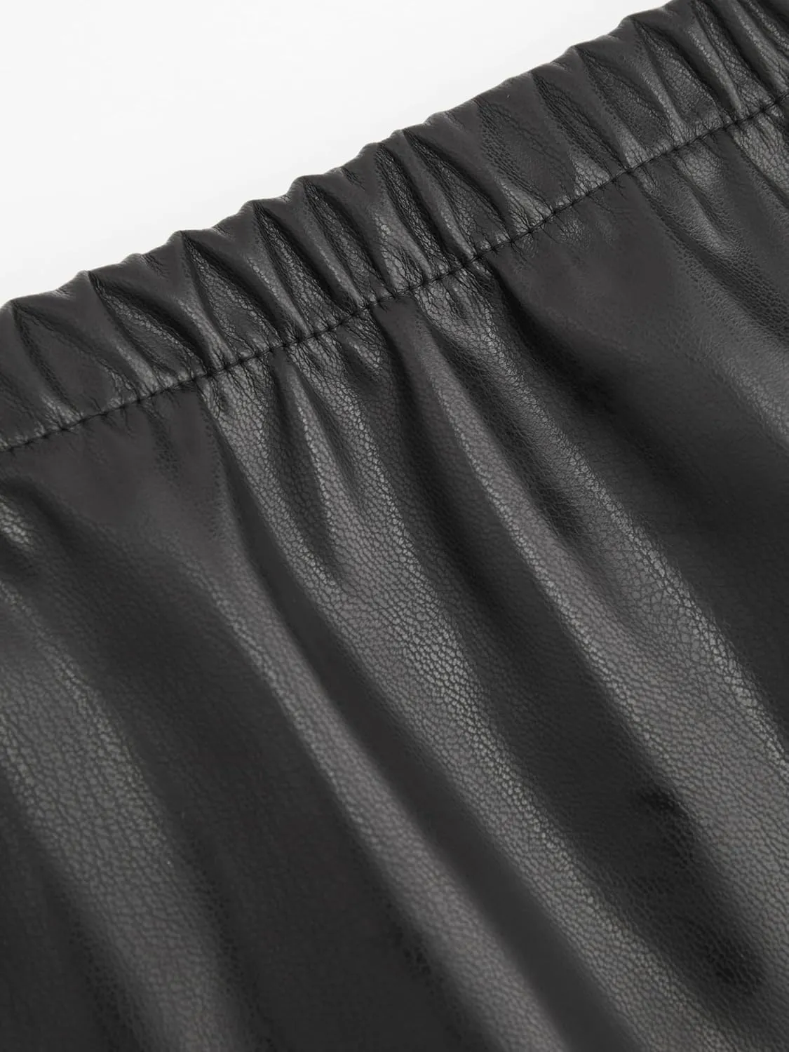 CIDER Faux Leather Middle Waist Solid Zipper Skort