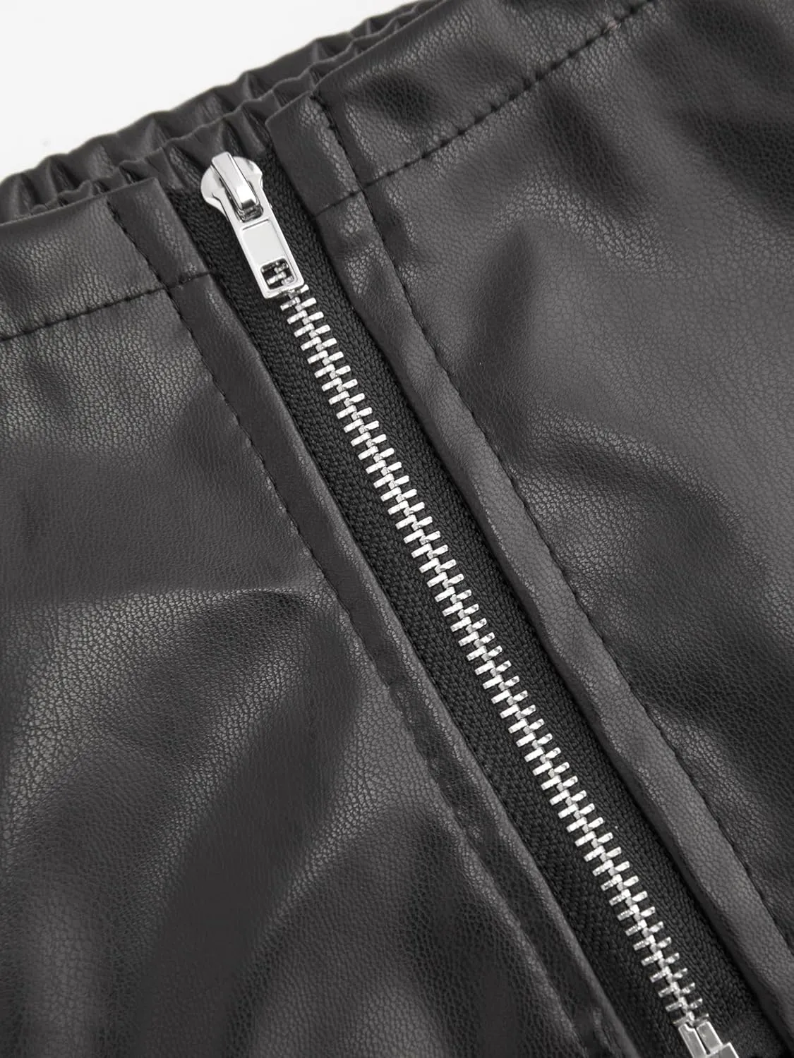 CIDER Faux Leather Middle Waist Solid Zipper Skort