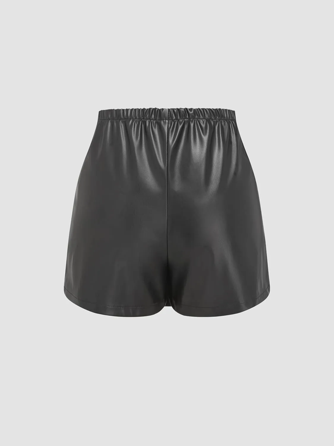 CIDER Faux Leather Middle Waist Solid Zipper Skort