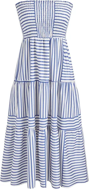 CIDER Santorini Beach Vacation Two Way High Rise Striped Shirred Maxi Skirt