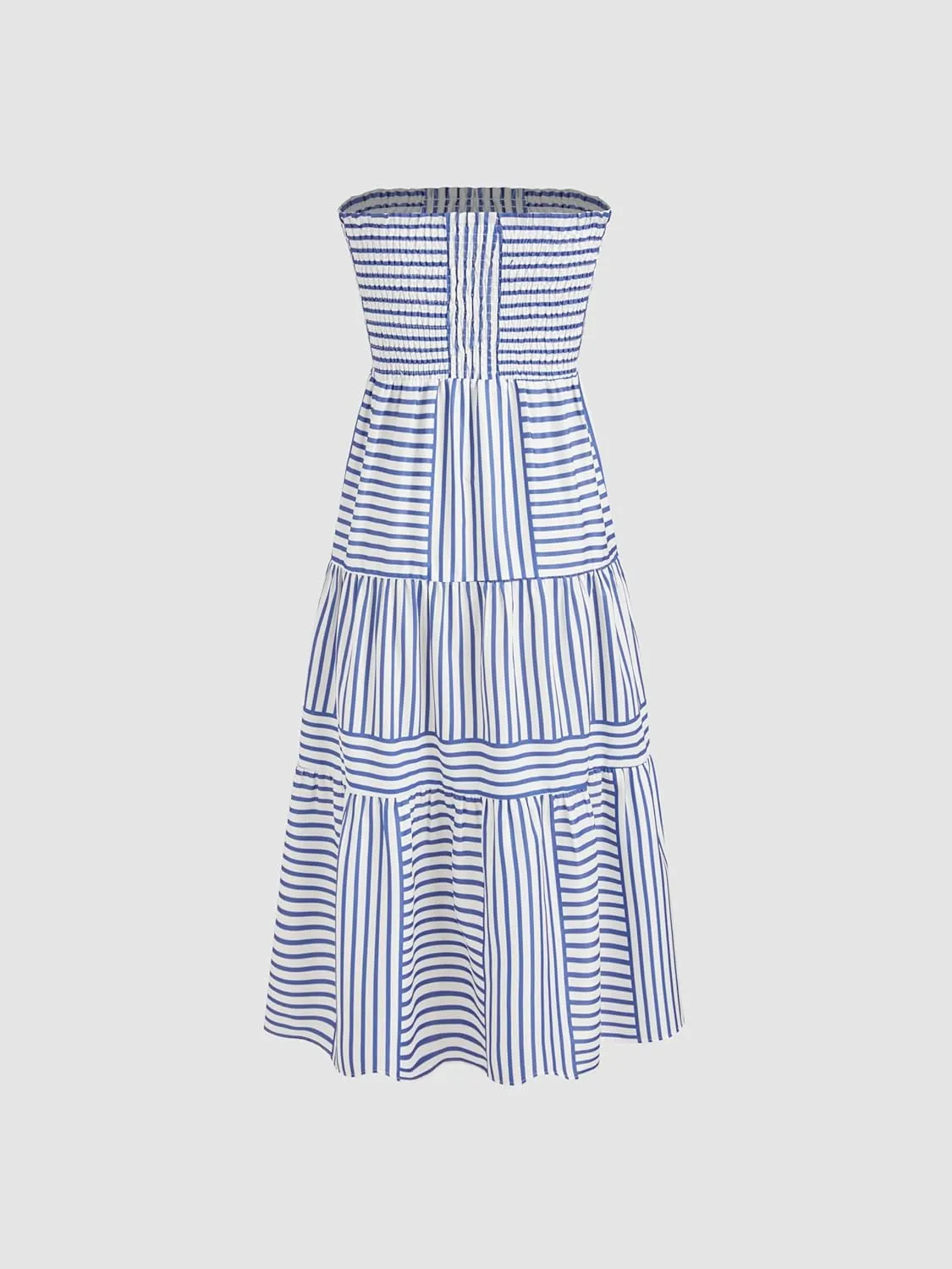 CIDER Santorini Beach Vacation Two Way High Rise Striped Shirred Maxi Skirt