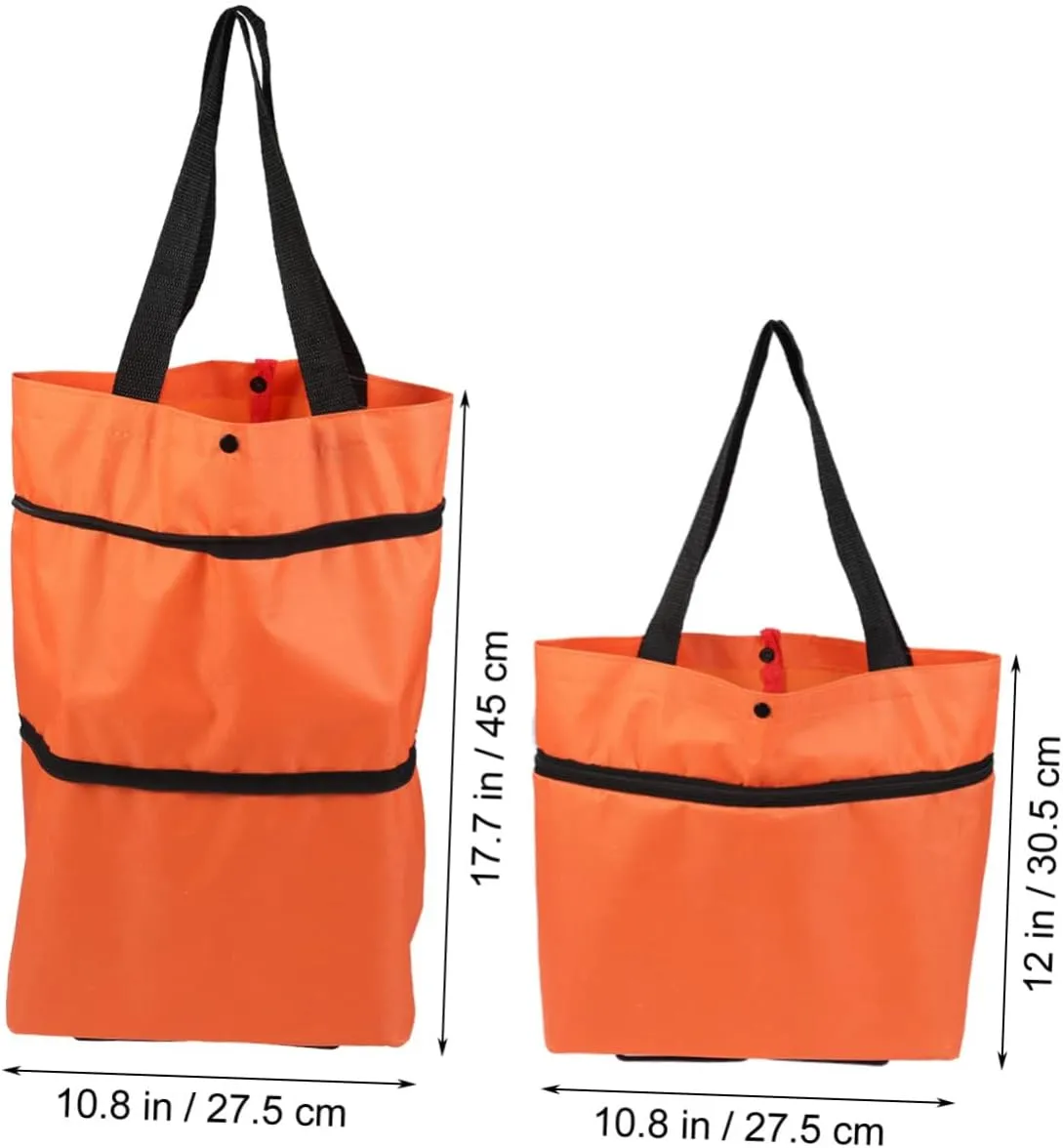 Ciieeo Bag Folding Shopping Cart Portable Shopping Cart Trolley Car Portable Car Folded Bag Vegetables Organizer Orange