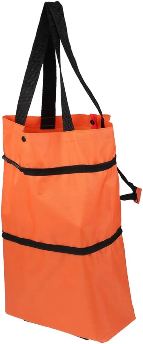 Ciieeo Bag Folding Shopping Cart Portable Shopping Cart Trolley Car Portable Car Folded Bag Vegetables Organizer Orange