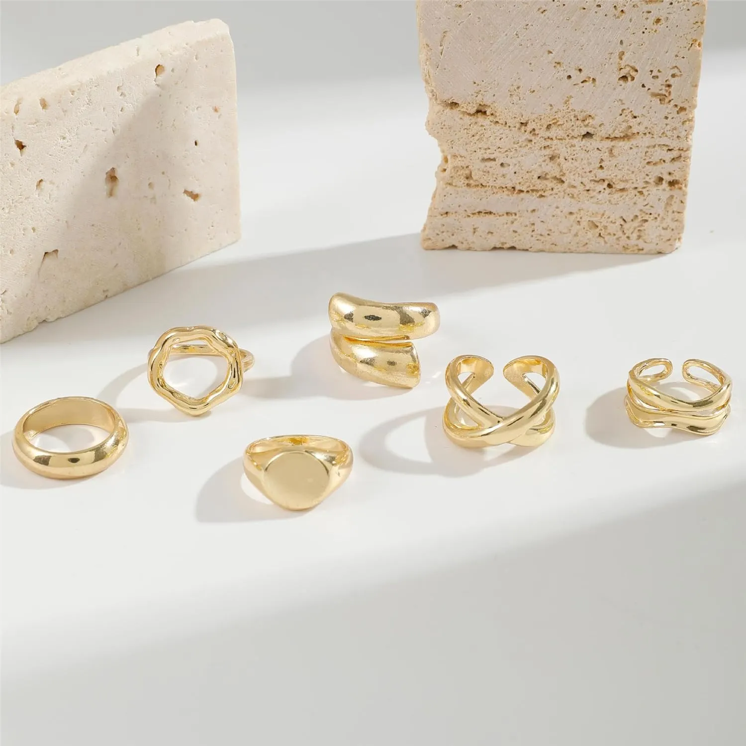CJIAYUJEW Gold Stackable Rings Dainty Open Rings Set for Women Chunky Gold 6Pcs Stacking Ring Adjustable Knuckle Ring Finger Jewelry