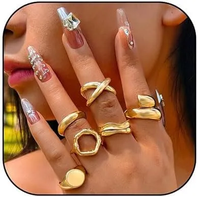 CJIAYUJEW Gold Stackable Rings Dainty Open Rings Set for Women Chunky Gold 6Pcs Stacking Ring Adjustable Knuckle Ring Finger Jewelry