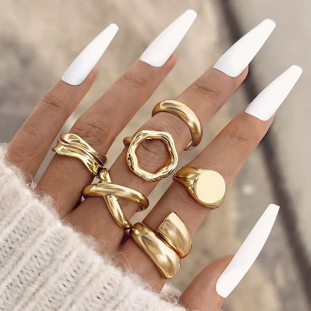CJIAYUJEW Gold Stackable Rings Dainty Open Rings Set for Women Chunky Gold 6Pcs Stacking Ring Adjustable Knuckle Ring Finger Jewelry