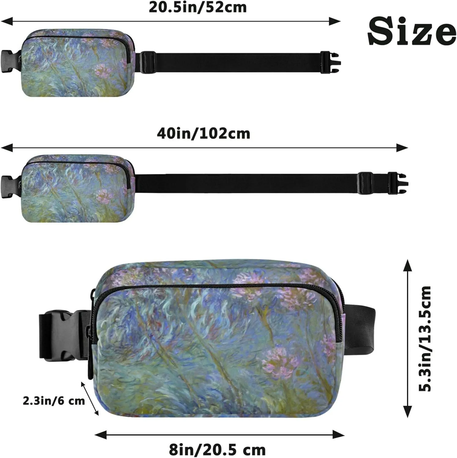 Claude Monet Agapanthus Anagoria Women Fanny Packs Waterproof Large Hip Belt Bag Cute Waist Pouch for Women