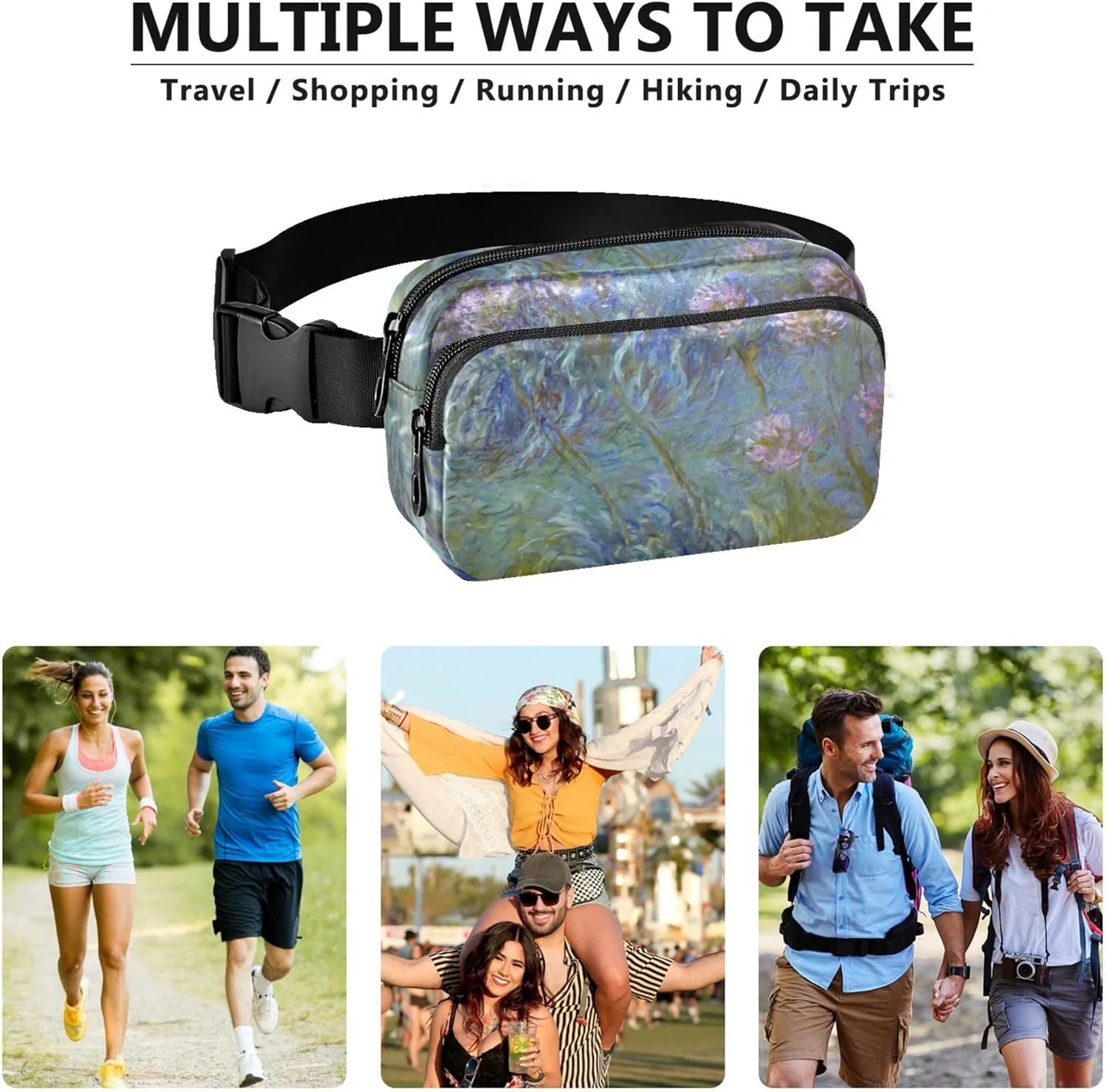 Claude Monet Agapanthus Anagoria Women Fanny Packs Waterproof Large Hip Belt Bag Cute Waist Pouch for Women