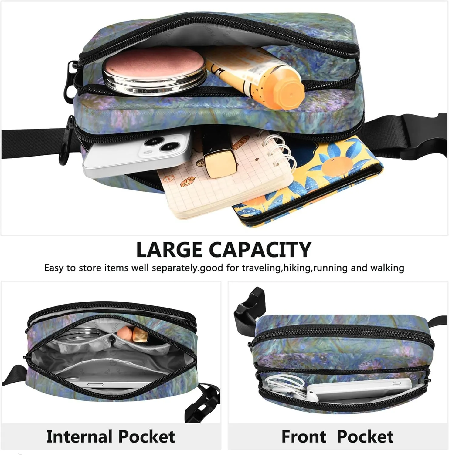 Claude Monet Agapanthus Anagoria Women Fanny Packs Waterproof Large Hip Belt Bag Cute Waist Pouch for Women