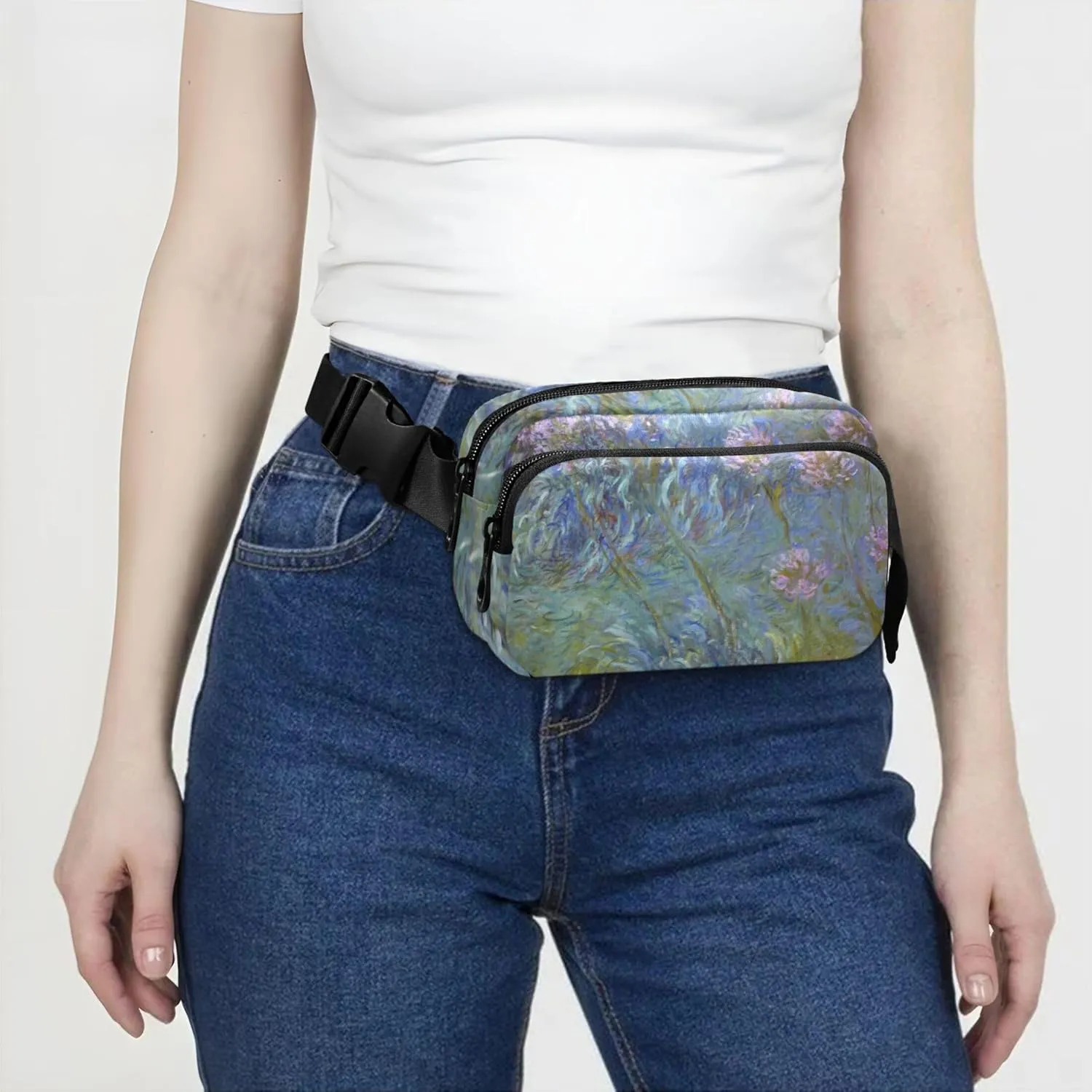 Claude Monet Agapanthus Anagoria Women Fanny Packs Waterproof Large Hip Belt Bag Cute Waist Pouch for Women
