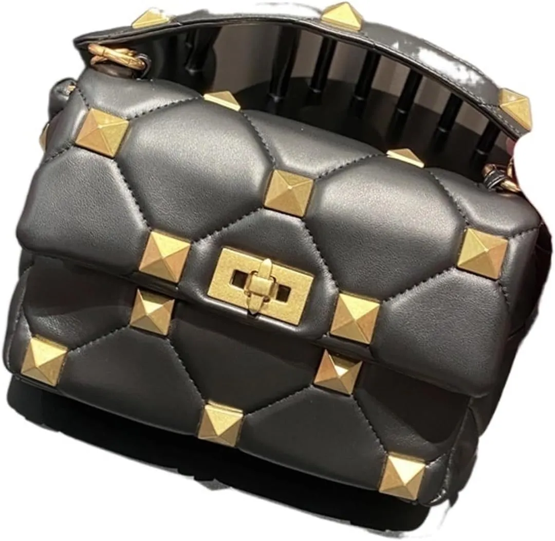 Clutch Purses for Women Designer Handbag with Lattice Design and Gold Chain Fashionable Rivet Shoulder Crossbody Bag for Women