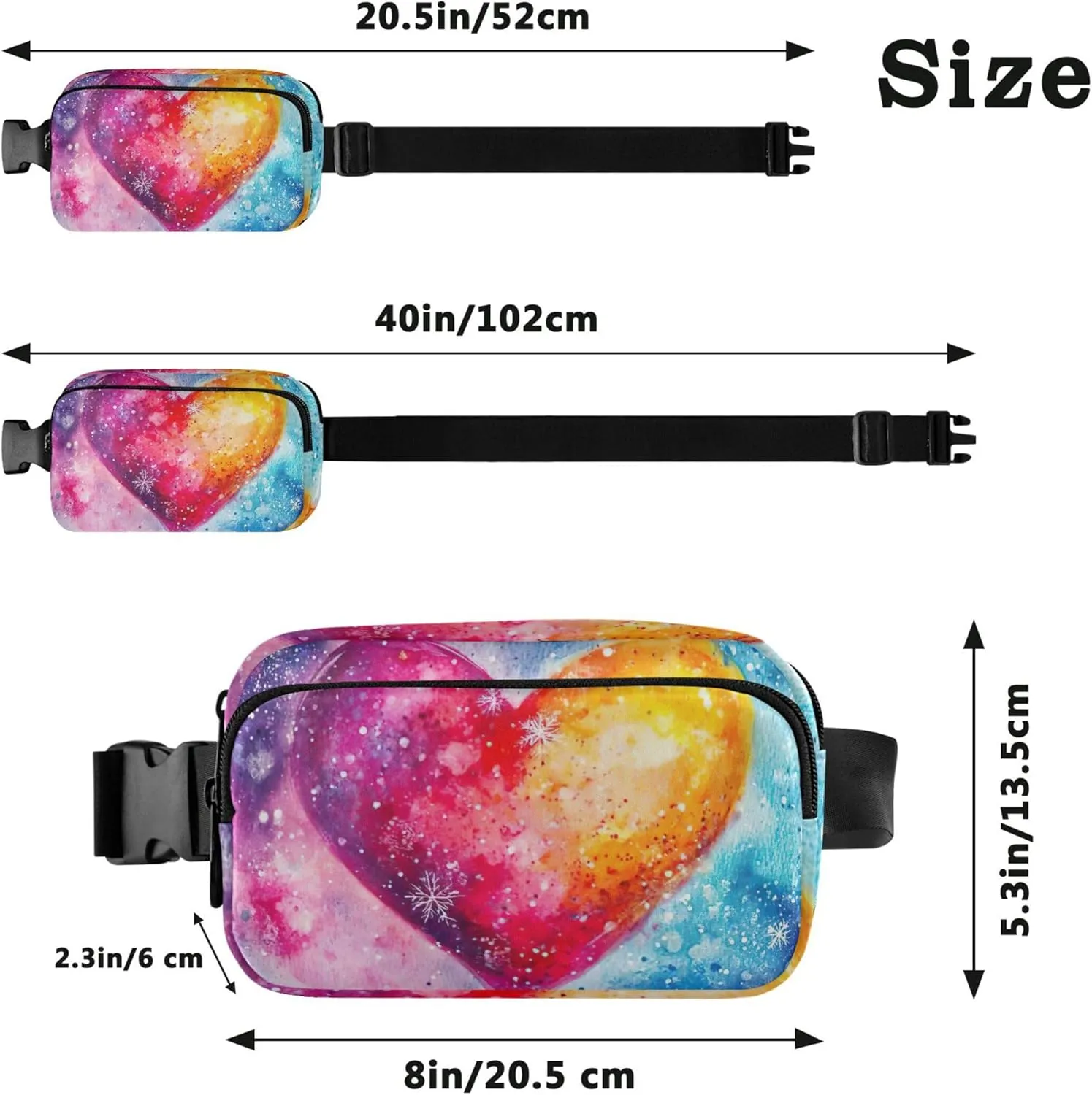 Colorful Cosmic Heart Print Fanny Packs for Women Hip Bag Belt Purse Waterproof Designer Travel Waist Pouch