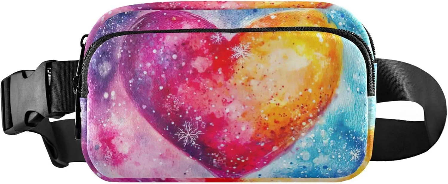 Colorful Cosmic Heart Print Fanny Packs for Women Hip Bag Belt Purse Waterproof Designer Travel Waist Pouch