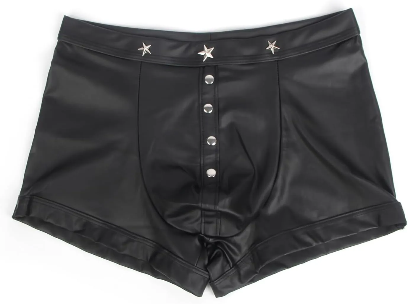 comeondear Men's Faux Leather Boxer Shorts with Punk Rivet Plus Size Briefs Black Sexy Underwear Panties