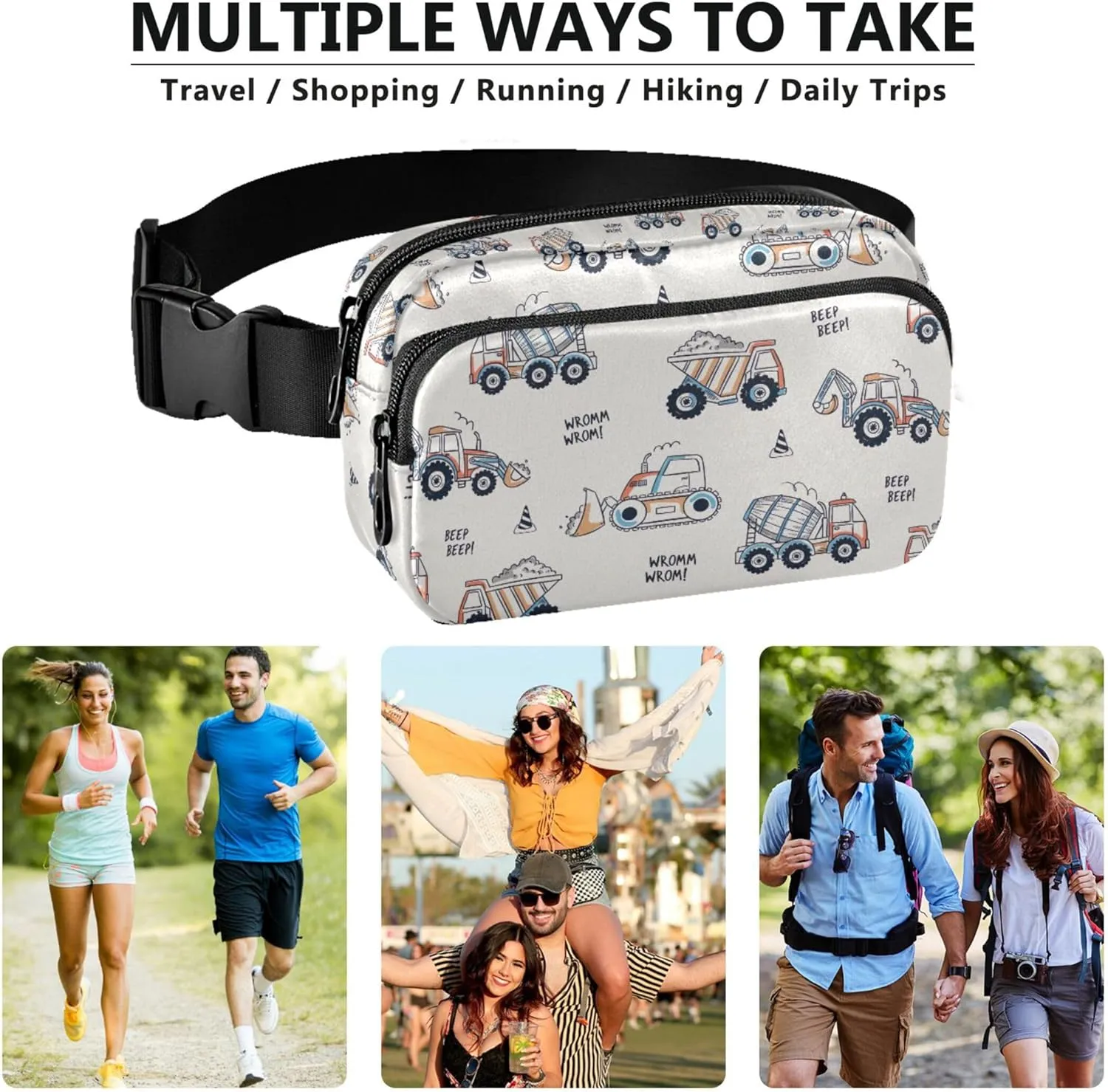 Construction Vehicle Excavator Women Fanny Packs Funky Belt Bag Hip Pouch Waterproof Crossbody Waist Pack