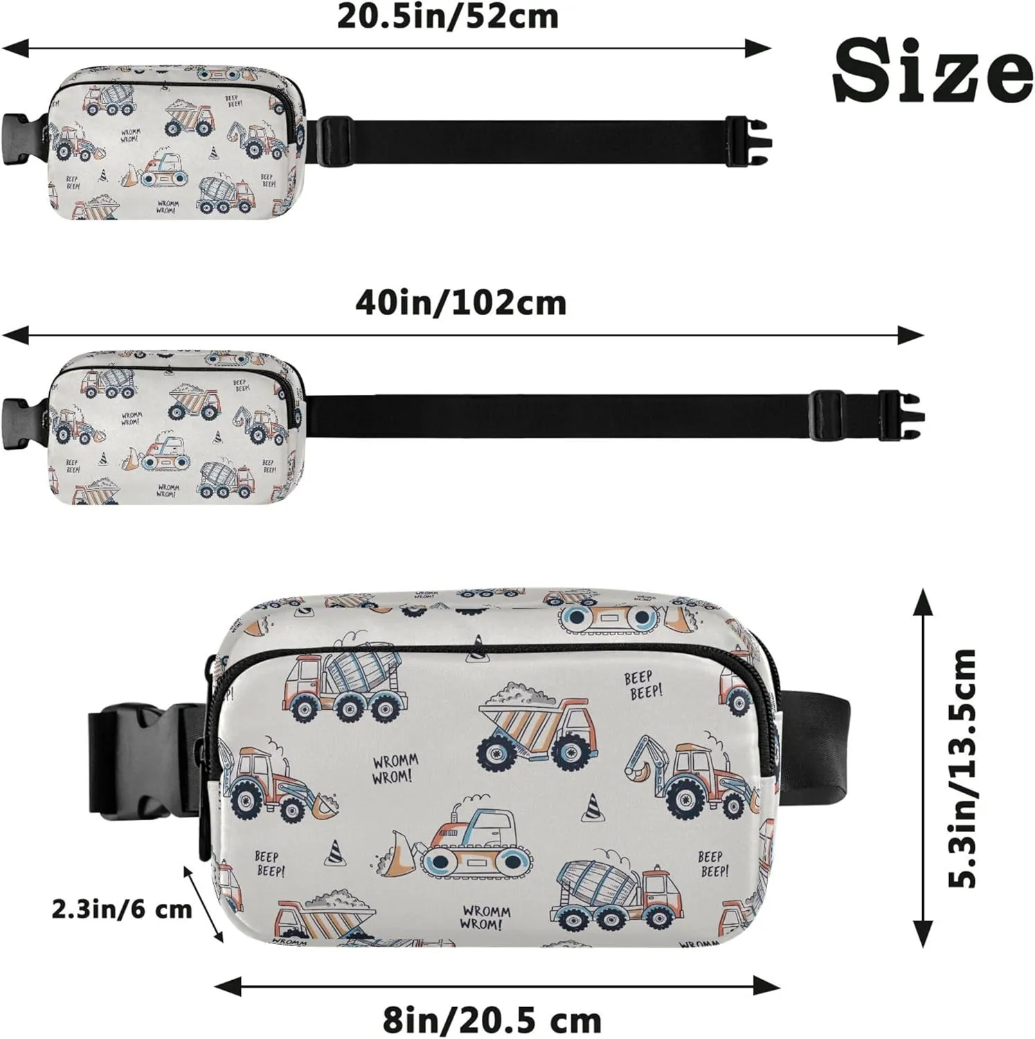 Construction Vehicle Excavator Women Fanny Packs Funky Belt Bag Hip Pouch Waterproof Crossbody Waist Pack