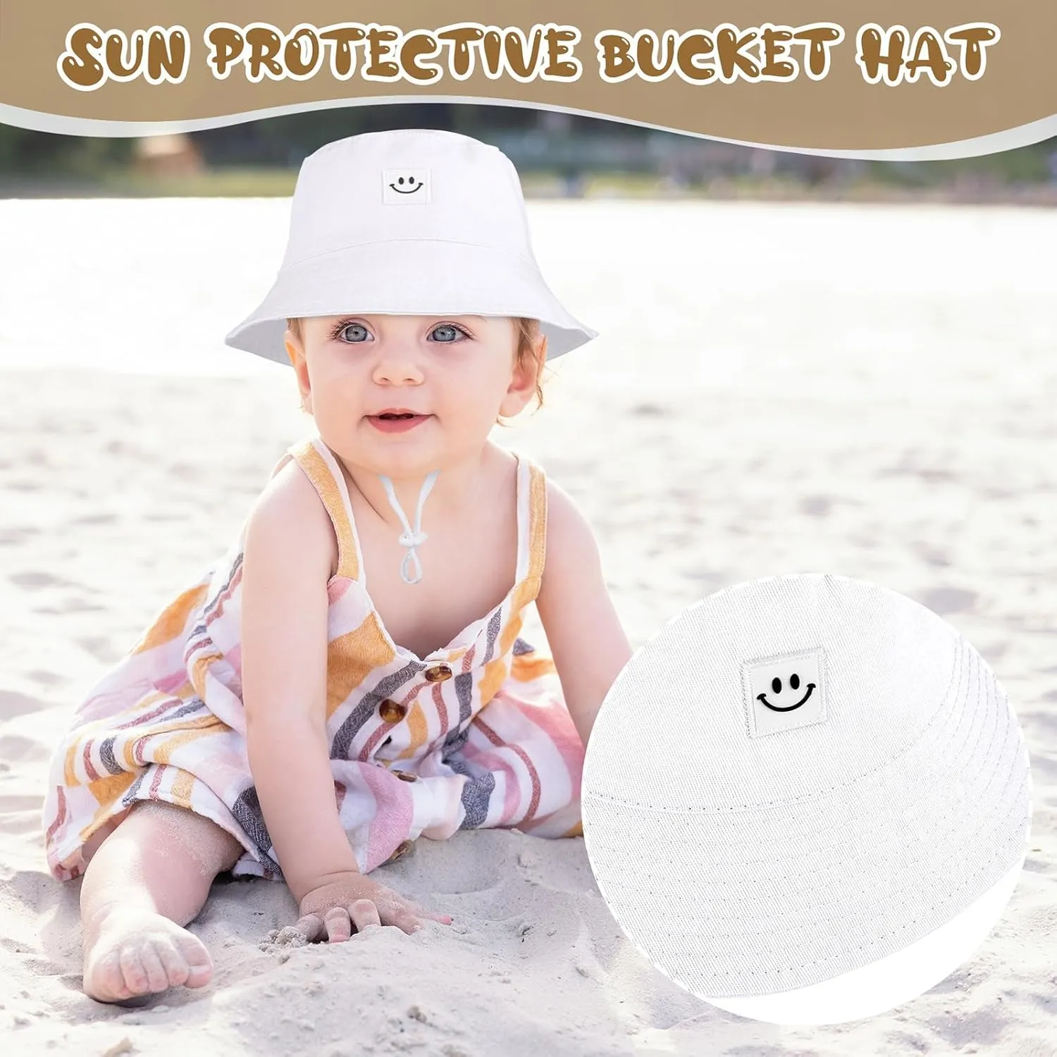 Cooraby 4 Pack Baby Sun Hat Breathable Smile Bucket Hat Toddler Sun Protective Bucket Hat Adjustable Cap for Baby Girl Boy