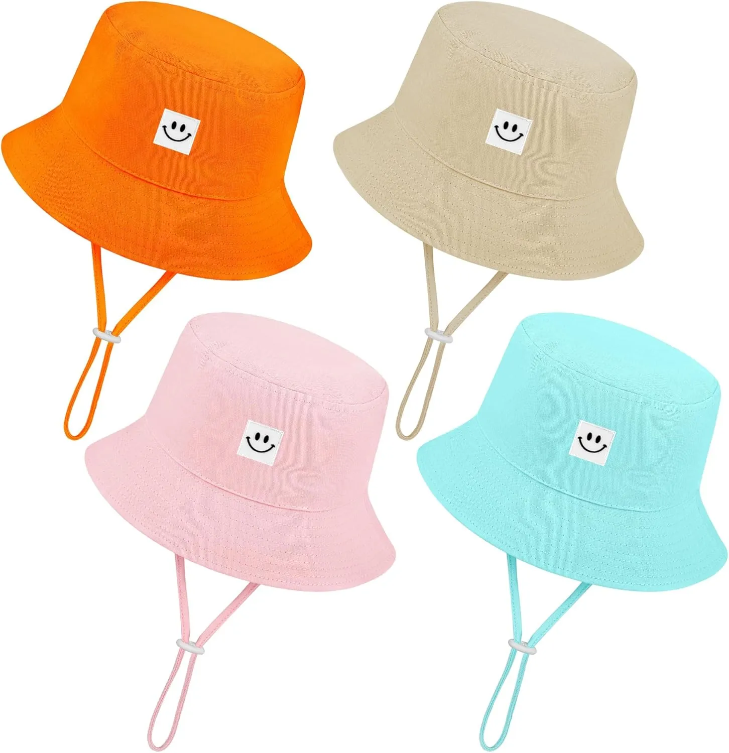 Cooraby 4 Pack Baby Sun Hat Breathable Smile Bucket Hat Toddler Sun Protective Bucket Hat Adjustable Cap for Baby Girl Boy