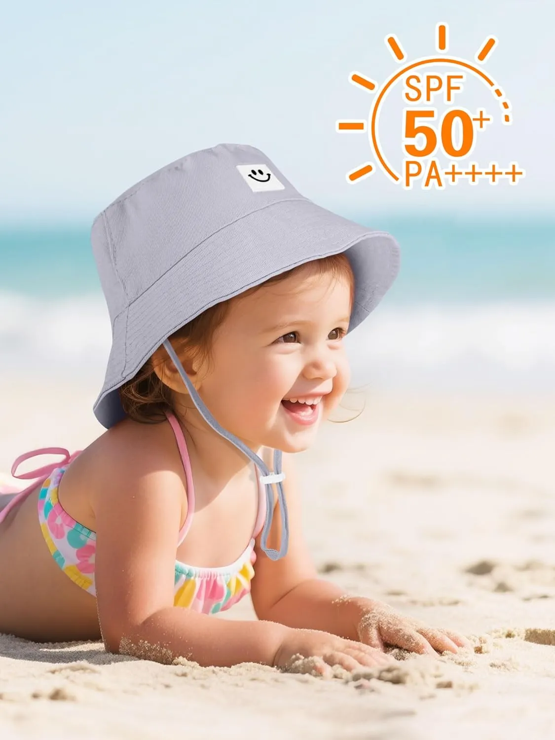 Cooraby 4 Pack Baby Sun Hat Breathable Smile Bucket Hat Toddler Sun Protective Bucket Hat Adjustable Cap for Baby Girl Boy