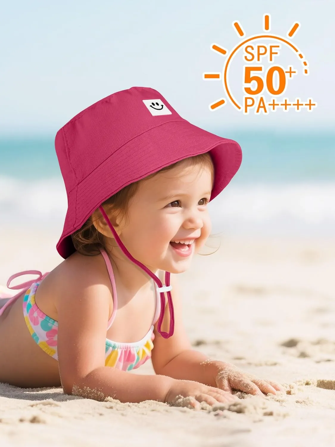 Cooraby 4 Pack Baby Sun Hat Breathable Smile Bucket Hat Toddler Sun Protective Bucket Hat Adjustable Cap for Baby Girl Boy