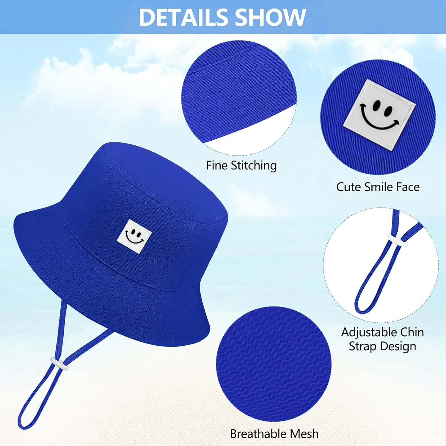Cooraby 4 Pack Baby Sun Hat Breathable Smile Bucket Hat Toddler Sun Protective Bucket Hat Adjustable Cap for Baby Girl Boy
