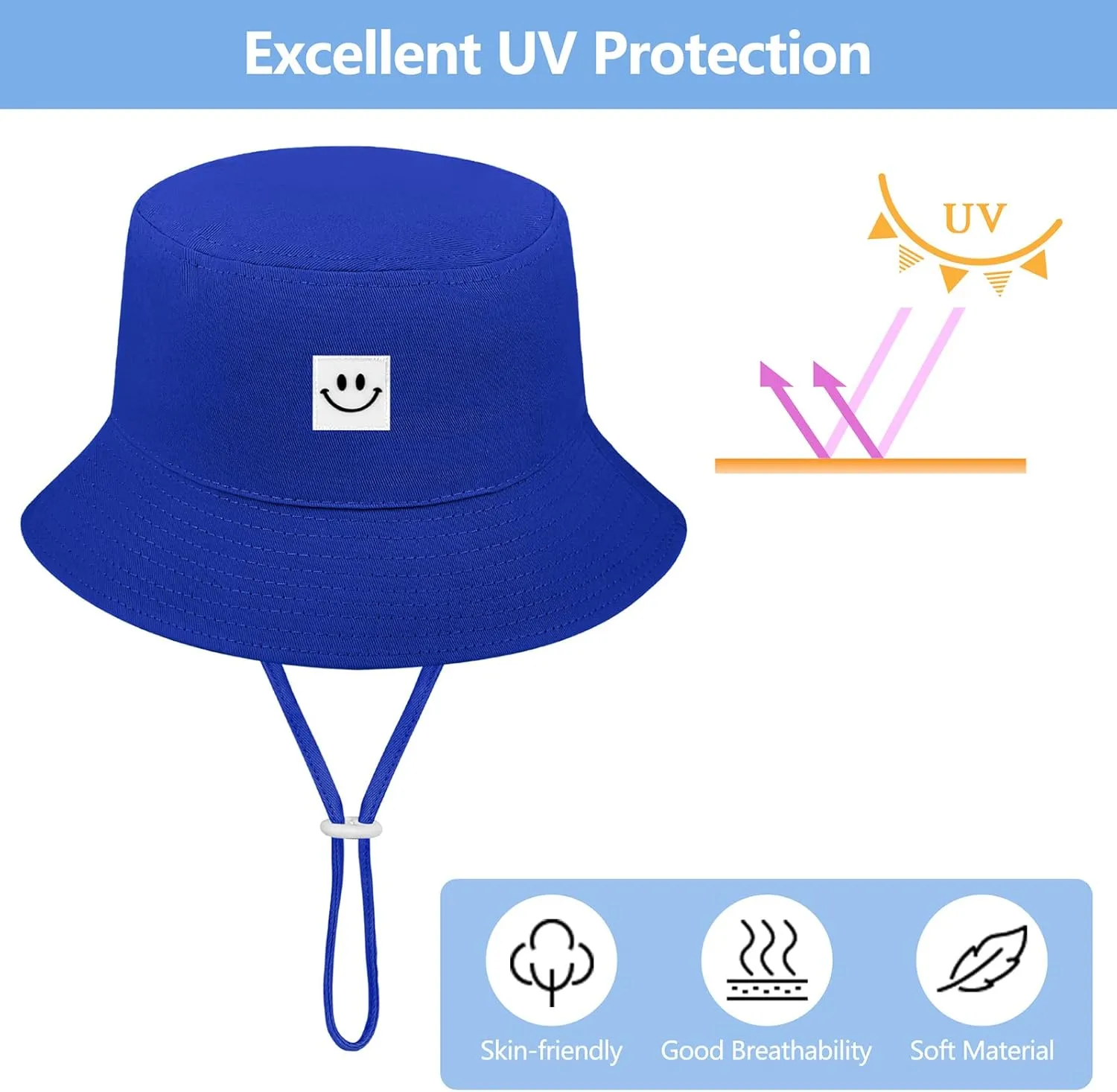 Cooraby 4 Pack Baby Sun Hat Breathable Smile Bucket Hat Toddler Sun Protective Bucket Hat Adjustable Cap for Baby Girl Boy
