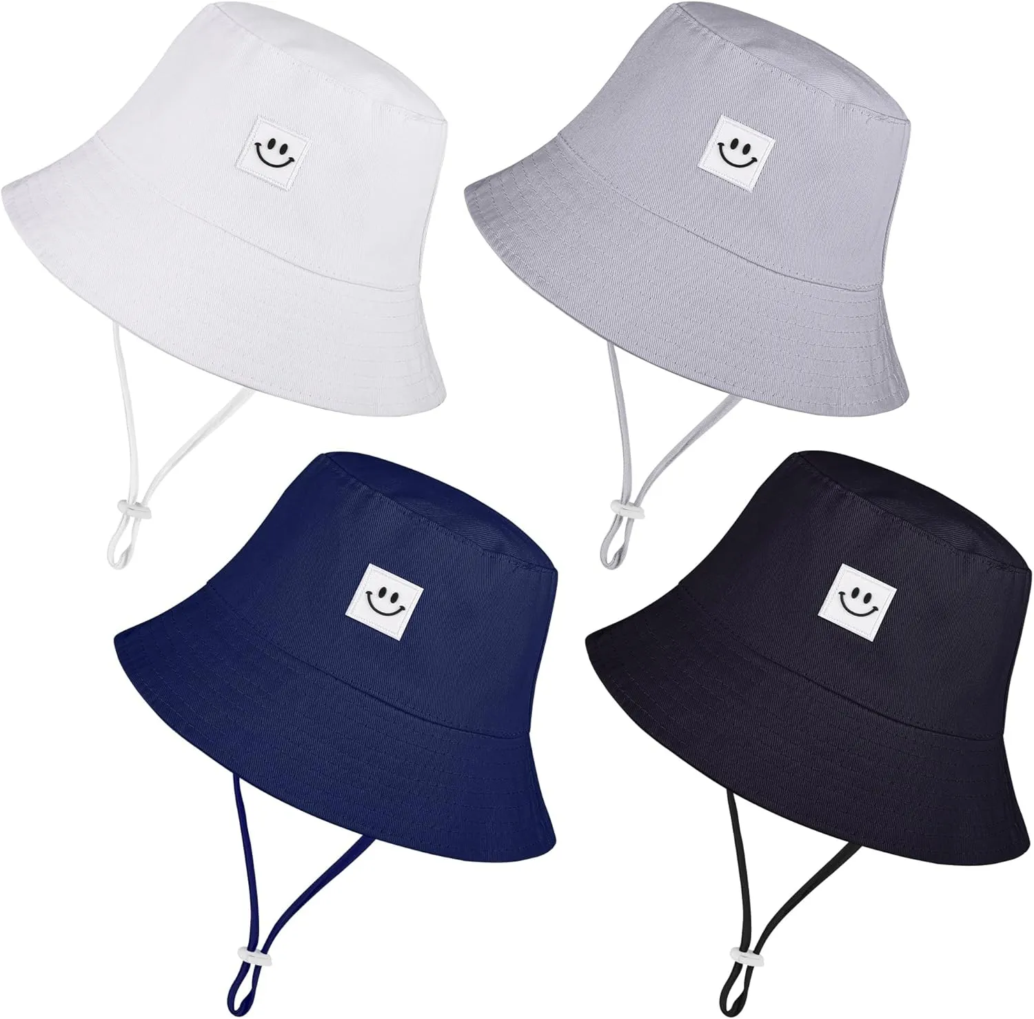 Cooraby 4 Pack Baby Sun Hat Breathable Smile Bucket Hat Toddler Sun Protective Bucket Hat Adjustable Cap for Baby Girl Boy