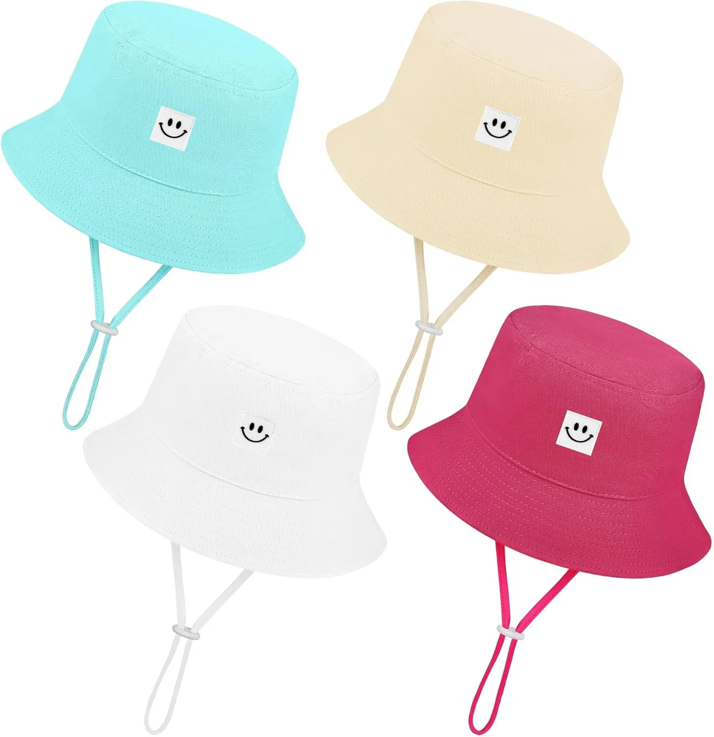 Cooraby 4 Pack Baby Sun Hat Breathable Smile Bucket Hat Toddler Sun Protective Bucket Hat Adjustable Cap for Baby Girl Boy