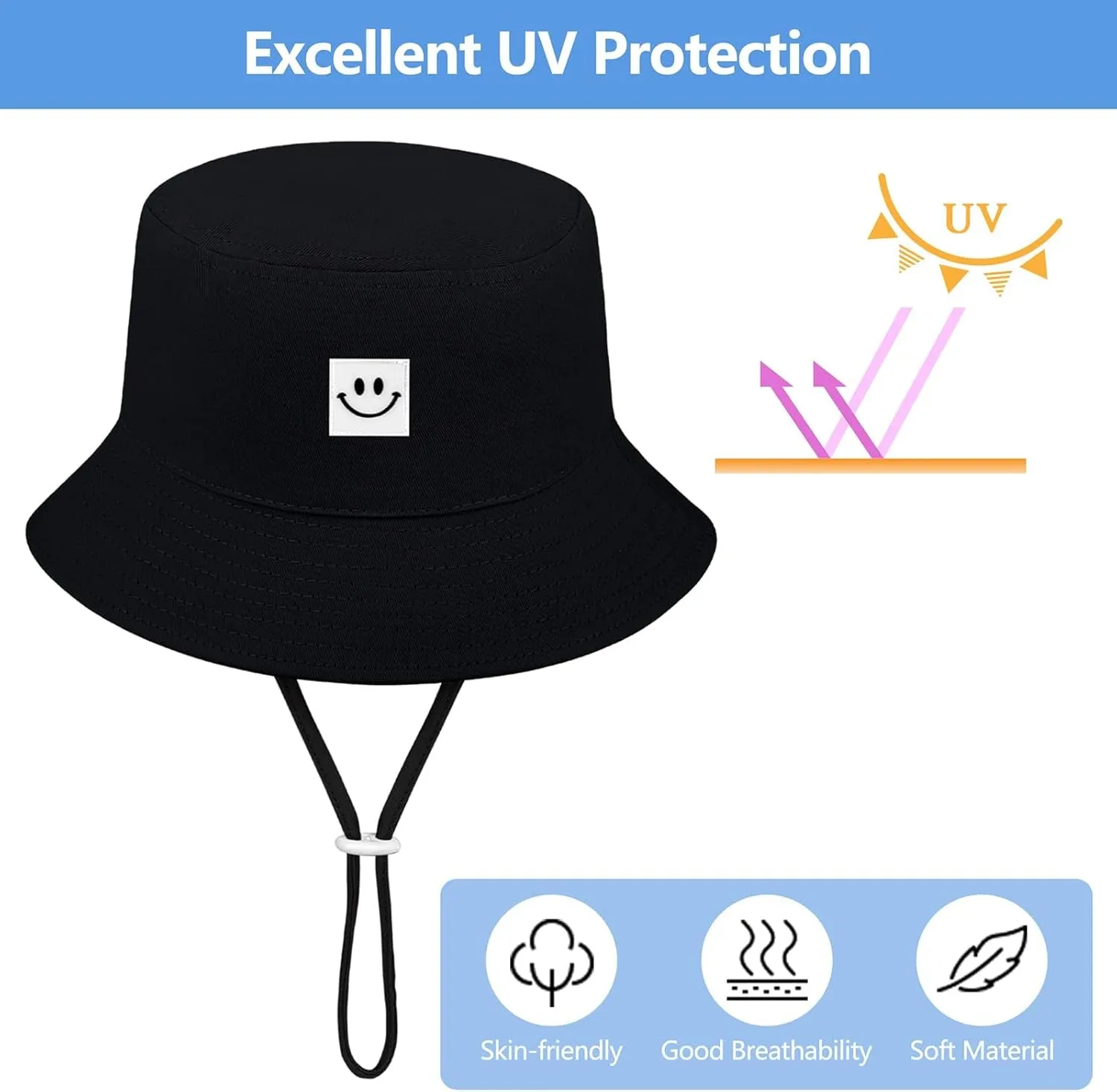 Cooraby 4 Pack Baby Sun Hat Breathable Smile Bucket Hat Toddler Sun Protective Bucket Hat Adjustable Cap for Baby Girl Boy