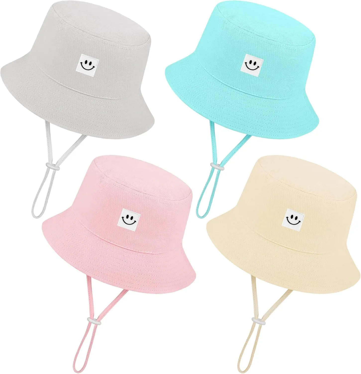 Cooraby 4 Pack Baby Sun Hat Breathable Smile Bucket Hat Toddler Sun Protective Bucket Hat Adjustable Cap for Baby Girl Boy